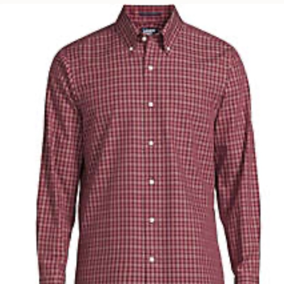 Lands' End No Iron Supima Button-Down Red Long Sleeve 18/34T - Picture 2 of 8